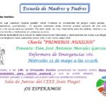 Cartel_Charla Escuela de madres y Padres_Primeros auxilios y presentación material